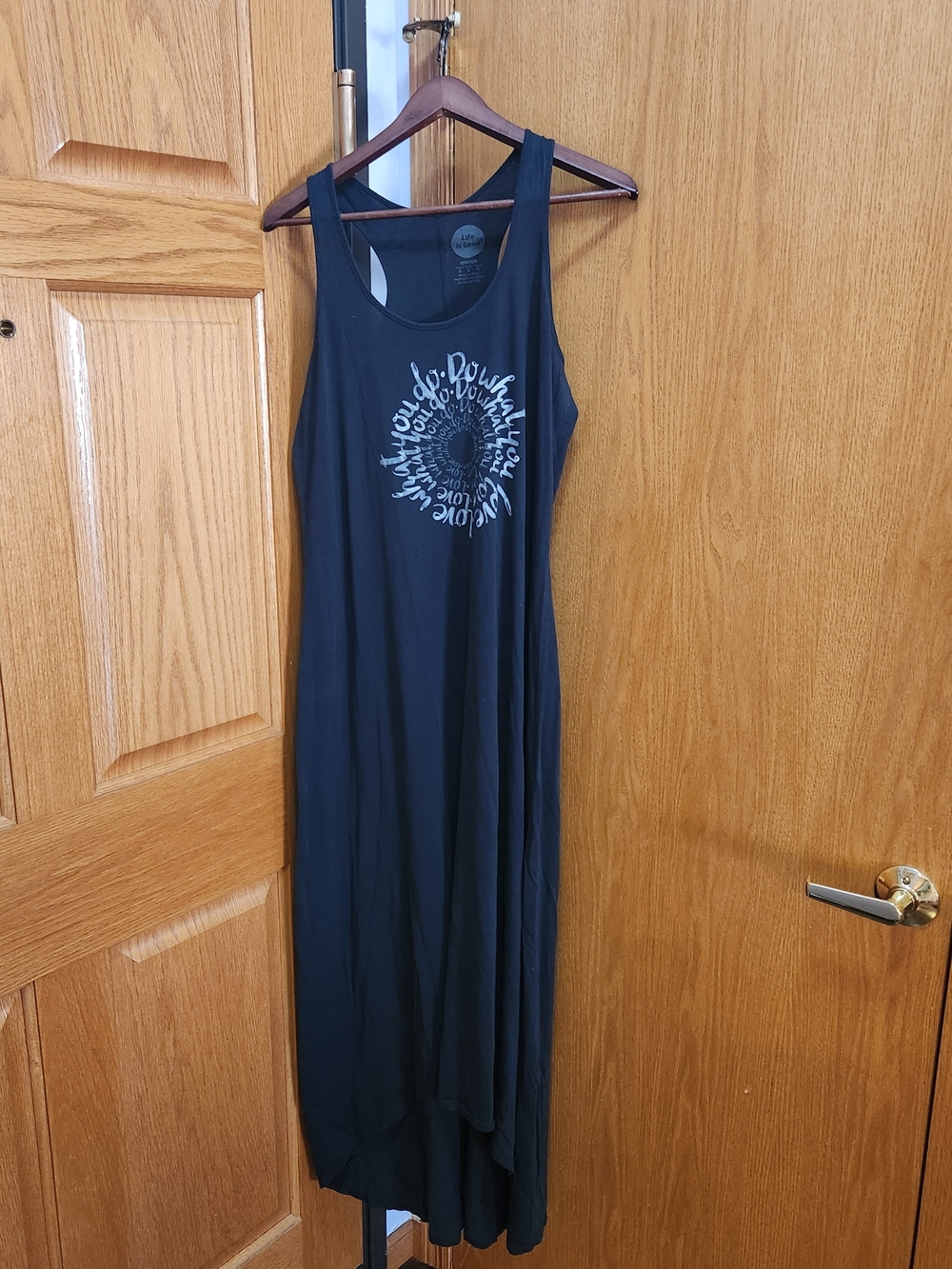 Life Is Good Black Racerback Maxi Dress with White Sun Graphic